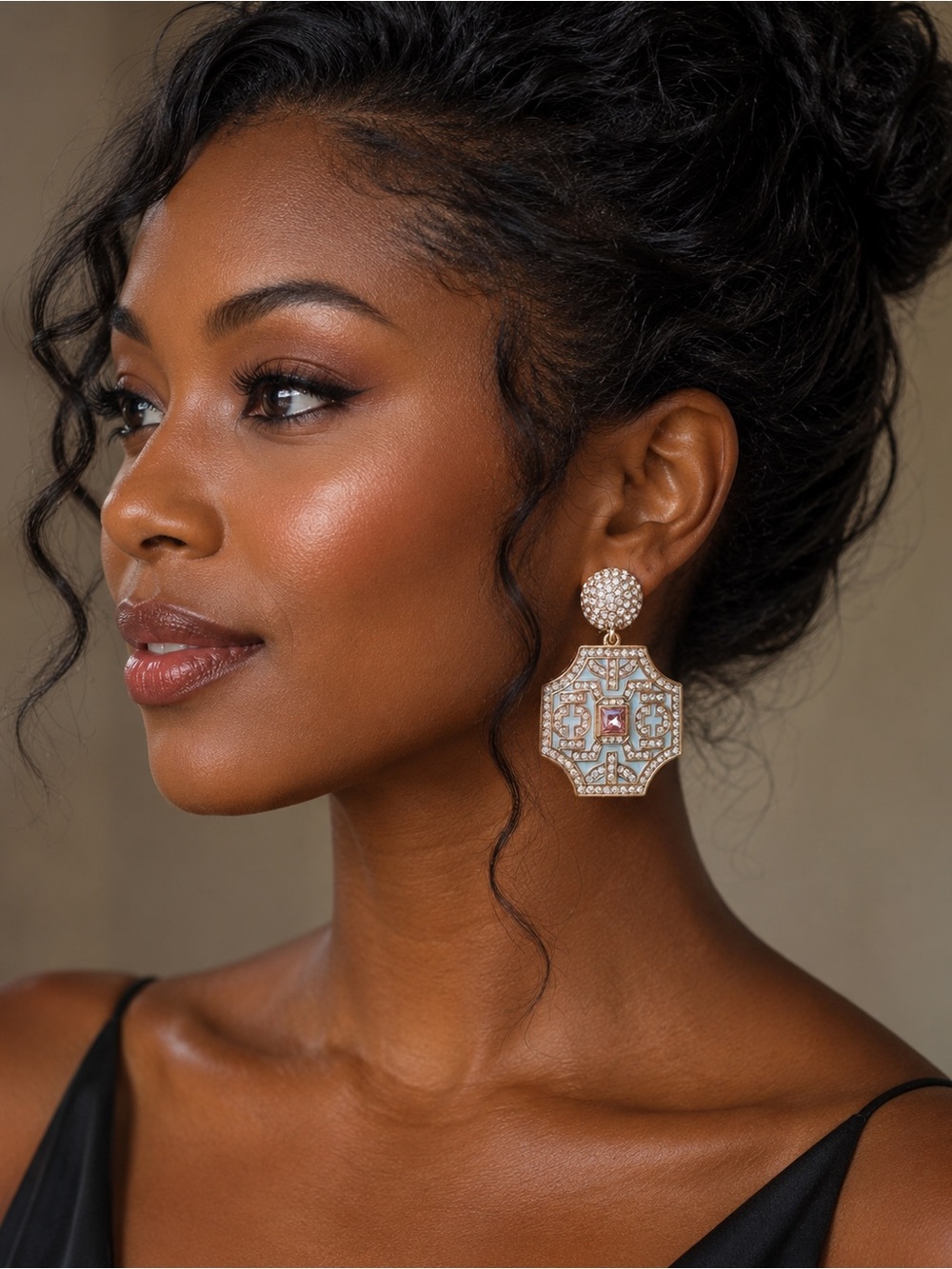 Heidi Daus "Lattice" Crystal and Enamel Drop Earrings.